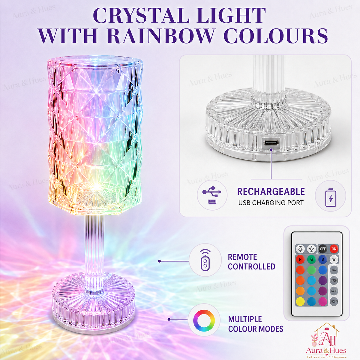 Crystal Table Lamp - product dimensions 13.5x13.5x21 cm