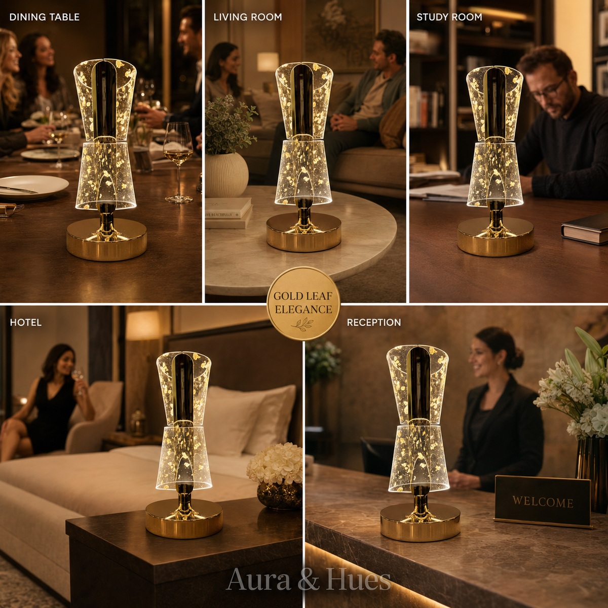 Gold Leaf Elegance Table Lamp - product dimensions 12x10x22 cm