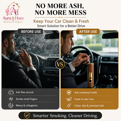 Aura & Hues Portable Ashtray with Built-in Cigarette Lighter