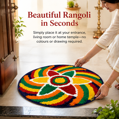 Flower Rangoli Mat VH-24 b - Intricate traditional design 56x56 cm
