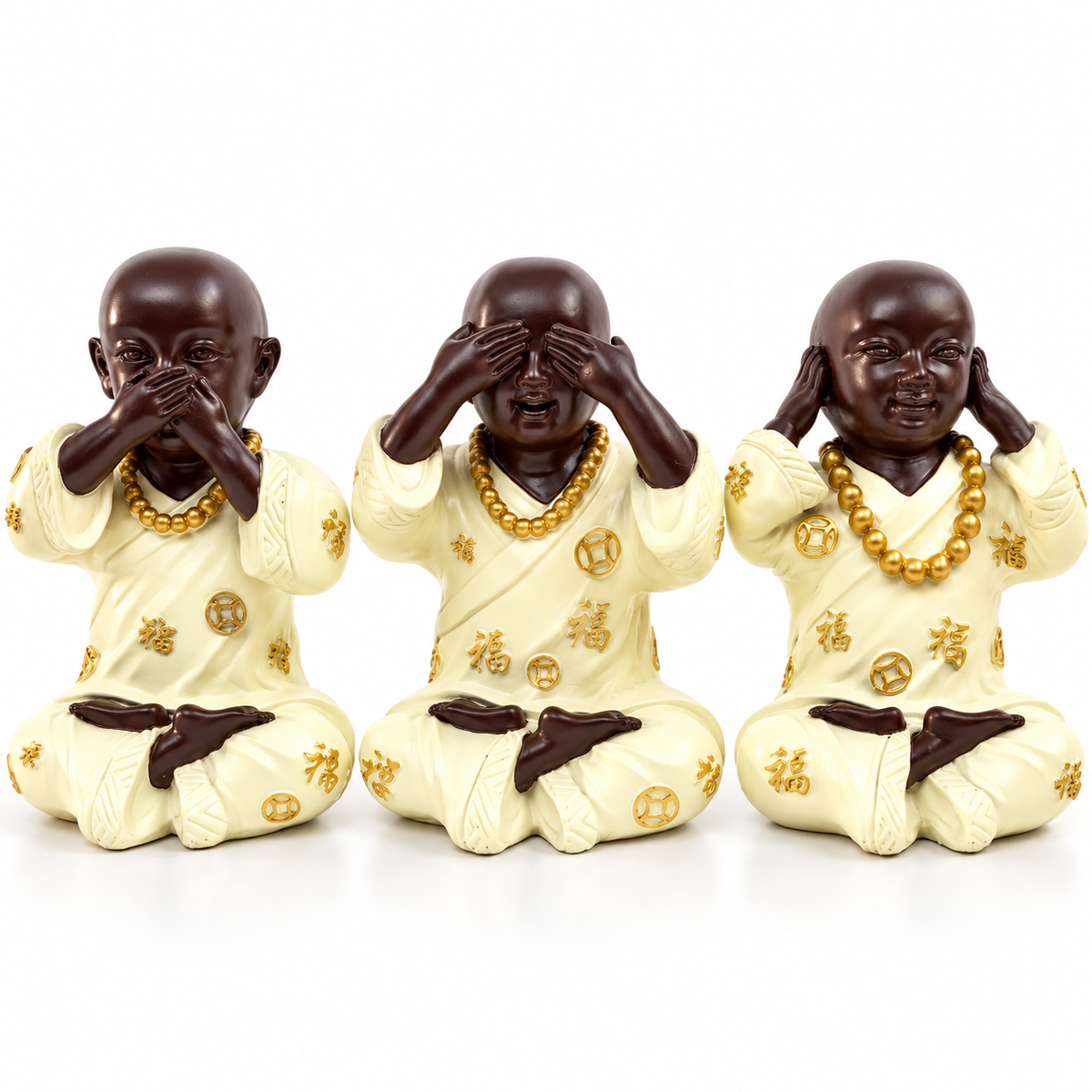 Three wise monks with dimension guide