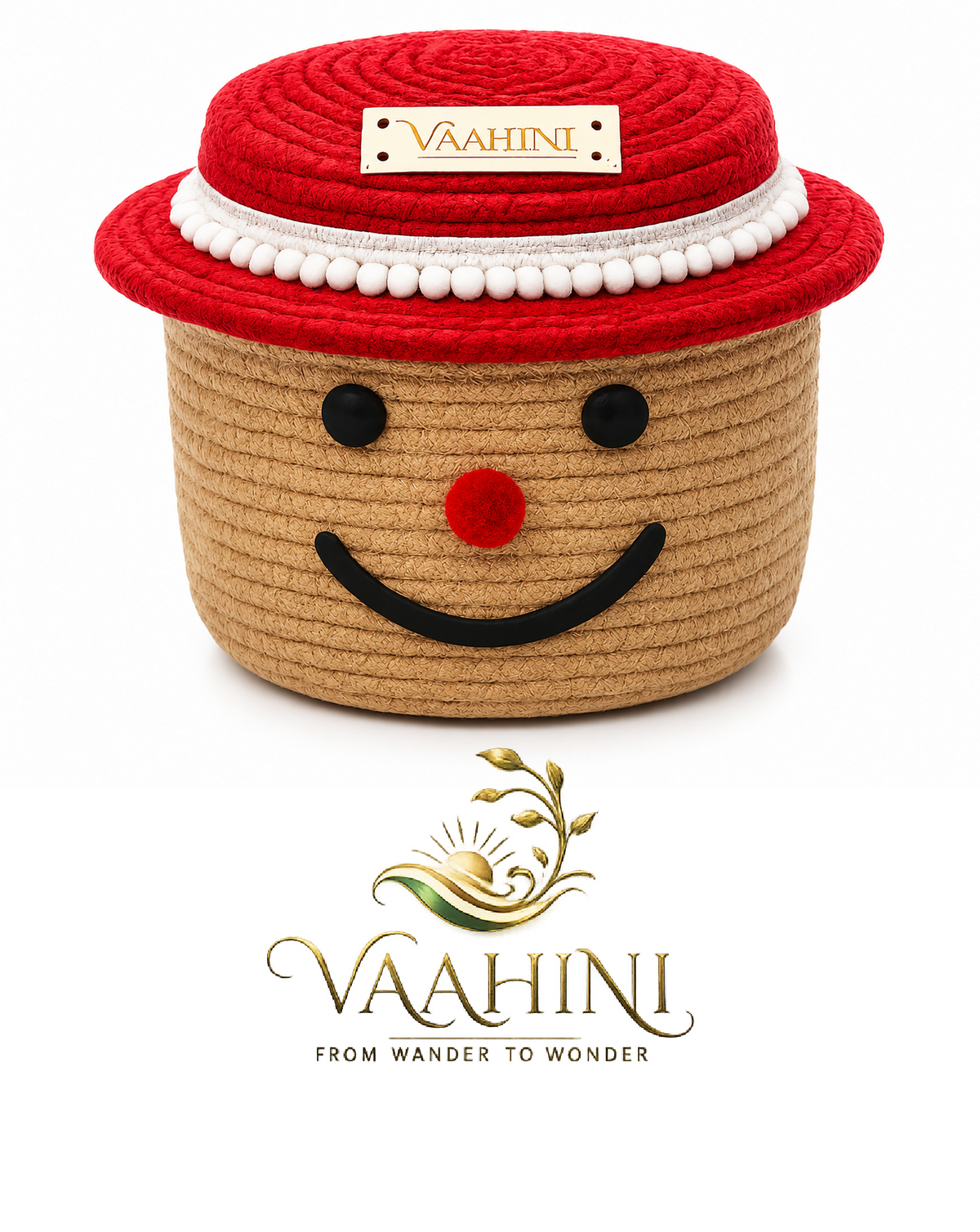 Vaahini Cotton Rope Smile Face Basket with lid