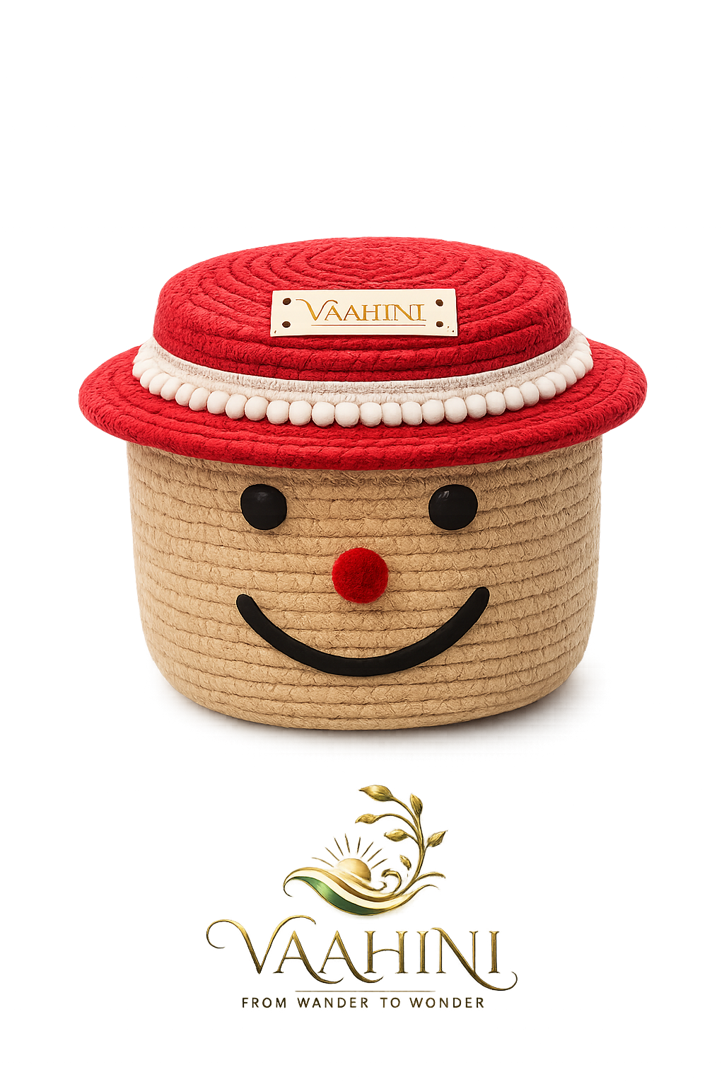 Vaahini Cotton Rope Smile Face Basket with lid