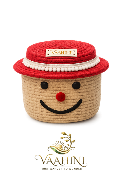 Vaahini Cotton Rope Smile Face Basket with lid