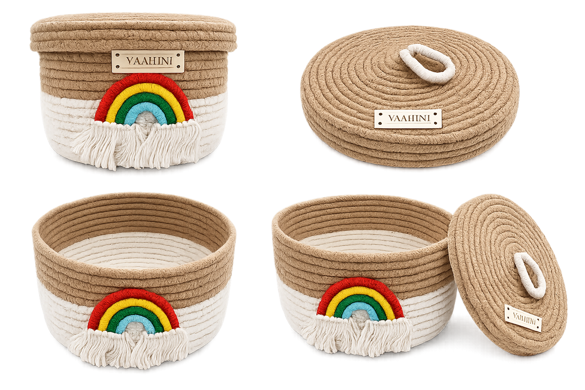Vaahini Rainbow Cotton Rope Basket - Multiple Views