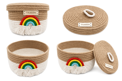 Vaahini Rainbow Cotton Rope Basket - Multiple Views