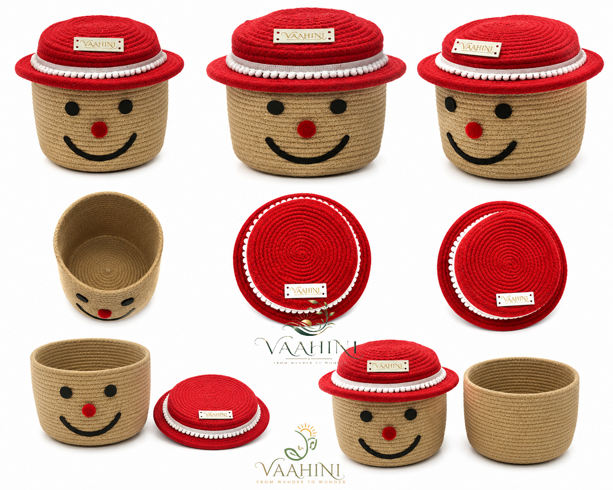 Vaahini Cotton Rope Smile Face Basket with lid