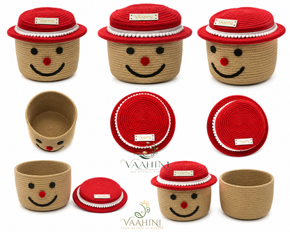 Vaahini Cotton Rope Smile Face Basket with lid