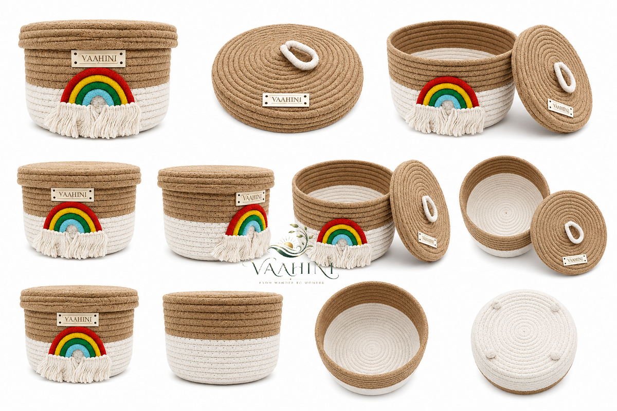 Vaahini Rainbow Cotton Rope Basket - Variety