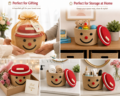 Vaahini Cotton Rope Smile Face Basket with lid