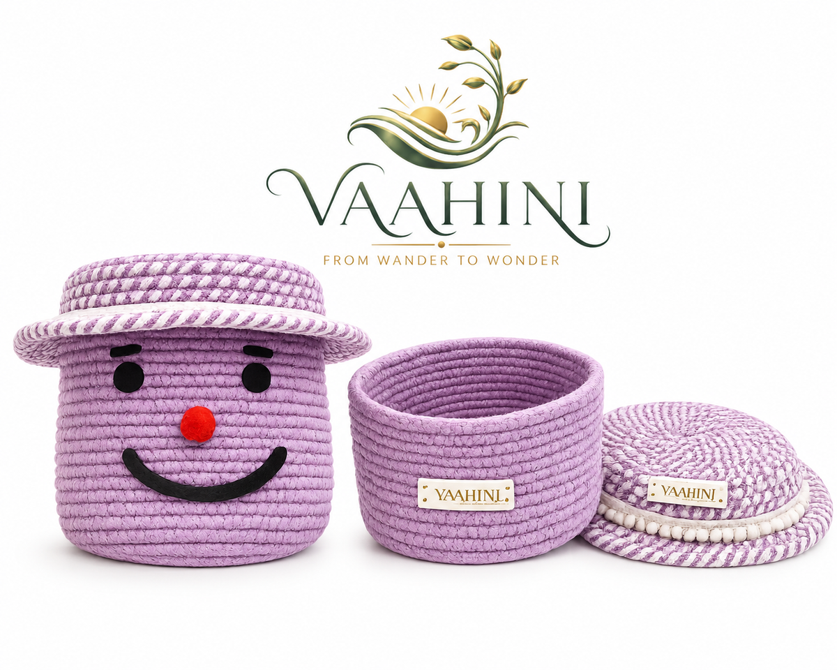 Vaahini Cotton Rope Smile Face Basket with lid