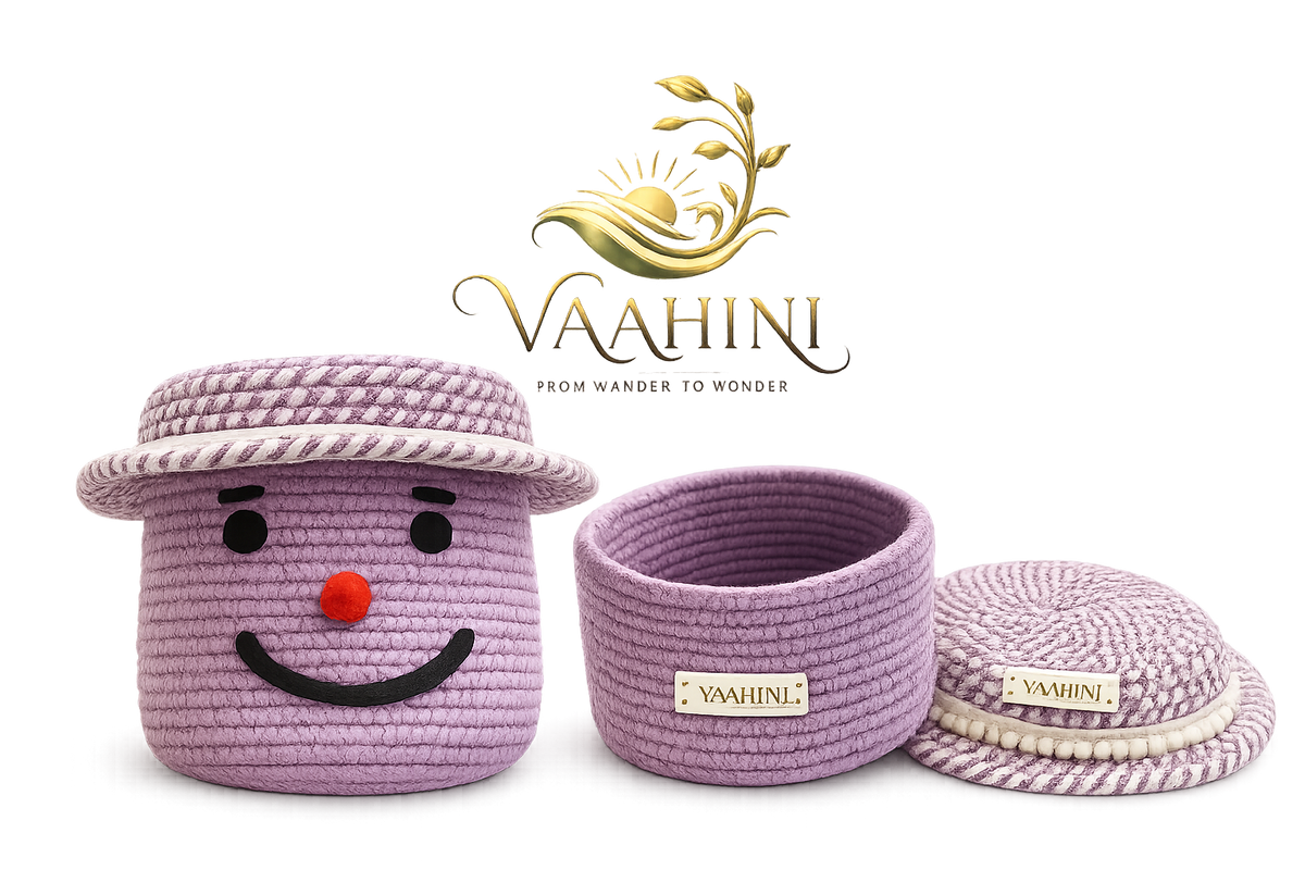 Vaahini Cotton Rope Smile Face Basket with lid