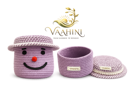 Vaahini Cotton Rope Smile Face Basket with lid
