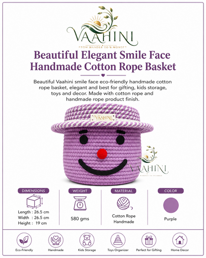 Vaahini Cotton Rope Smile Face Basket with lid