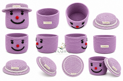 Vaahini Cotton Rope Smile Face Basket with lid