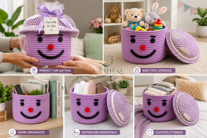 Vaahini Cotton Rope Smile Face Basket with lid