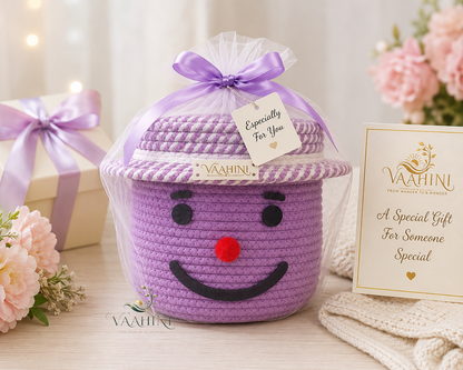 Vaahini Cotton Rope Smile Face Basket with lid