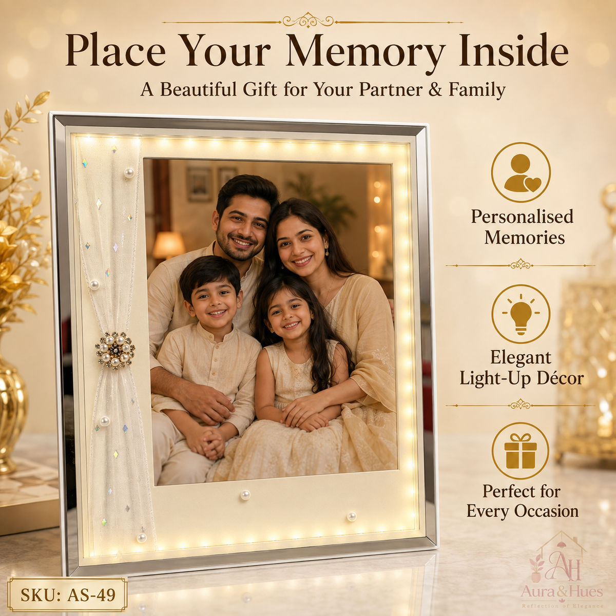 Elegant light-up family memory frame with warm LED glow
