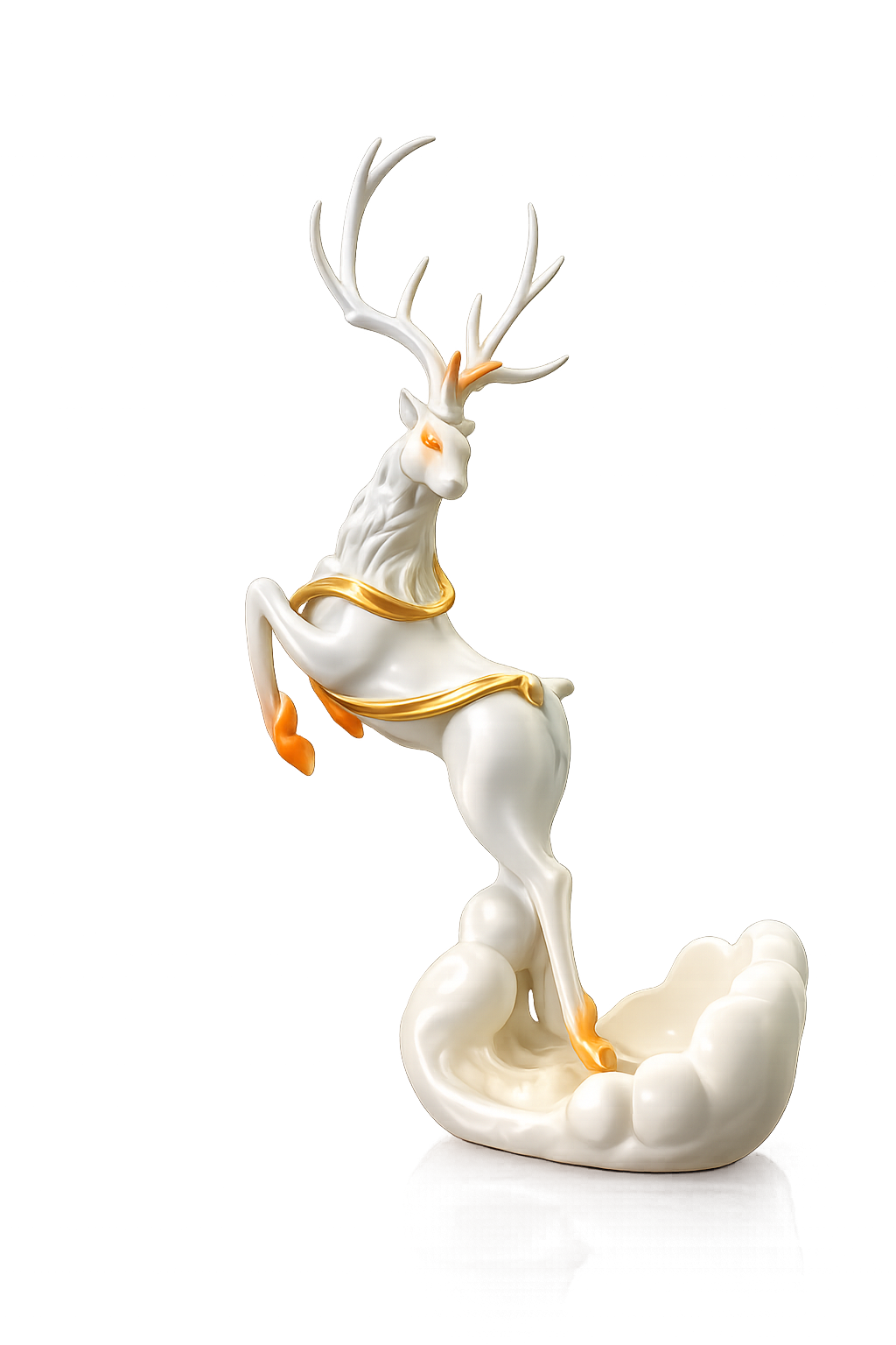 Luxury Decorative Rearing Deer Statue, Premium White & Gold Resin Deer Figurine