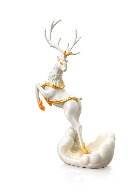 Luxury Decorative Rearing Deer Statue, Premium White & Gold Resin Deer Figurine