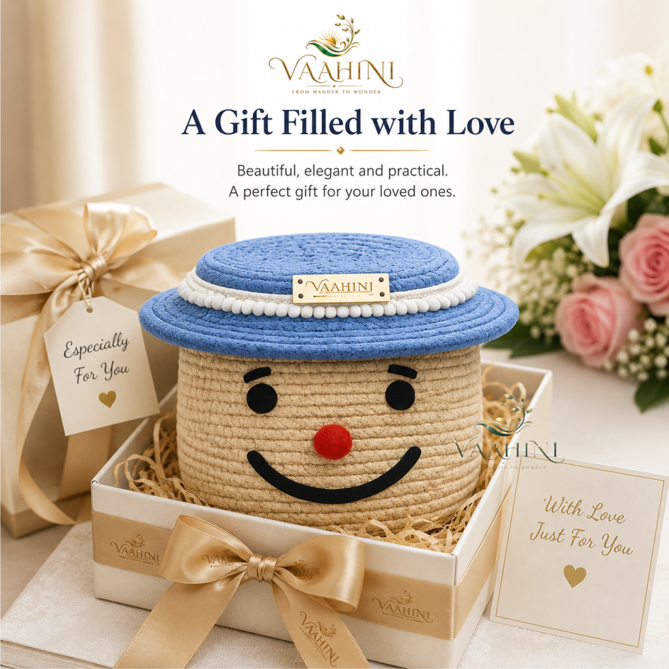 Vaahini Cotton Rope Smile Face Basket with lid