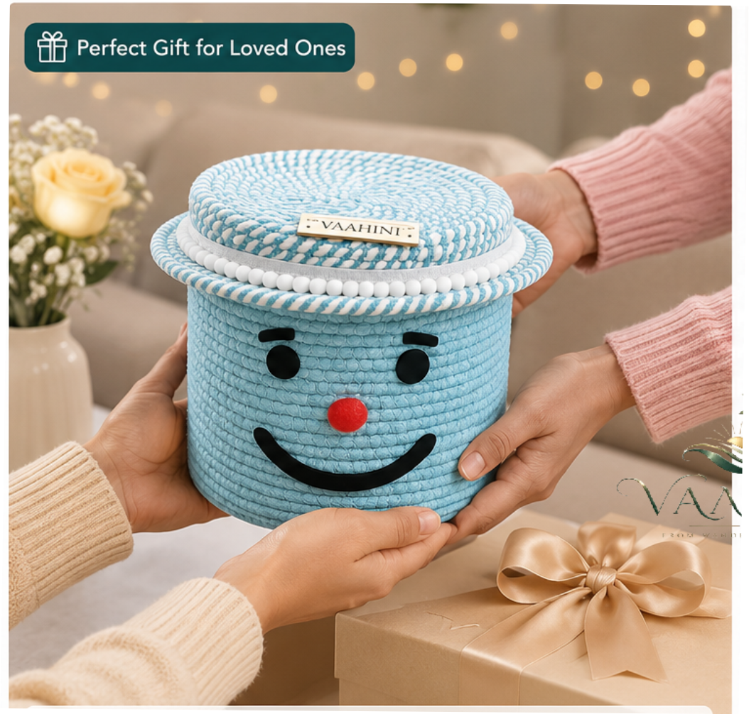 Vaahini Cotton Rope Smile Face Basket with lid