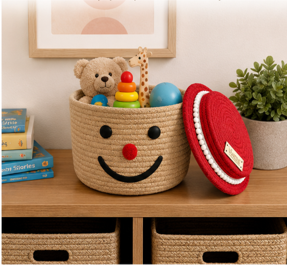 Vaahini Cotton Rope Smile Face Basket with lid