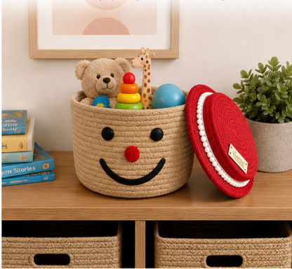 Vaahini Cotton Rope Smile Face Basket with lid