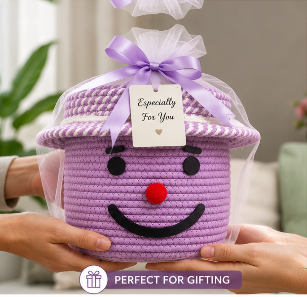 Vaahini Cotton Rope Smile Face Basket with lid