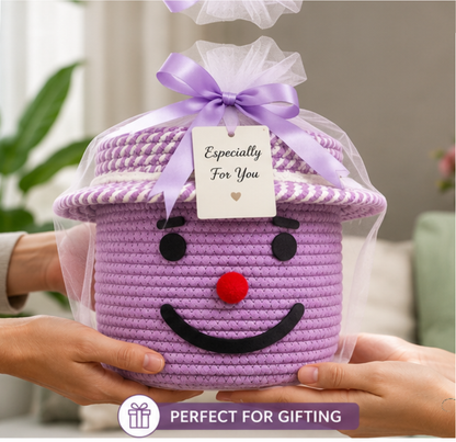 Vaahini Cotton Rope Smile Face Basket with lid