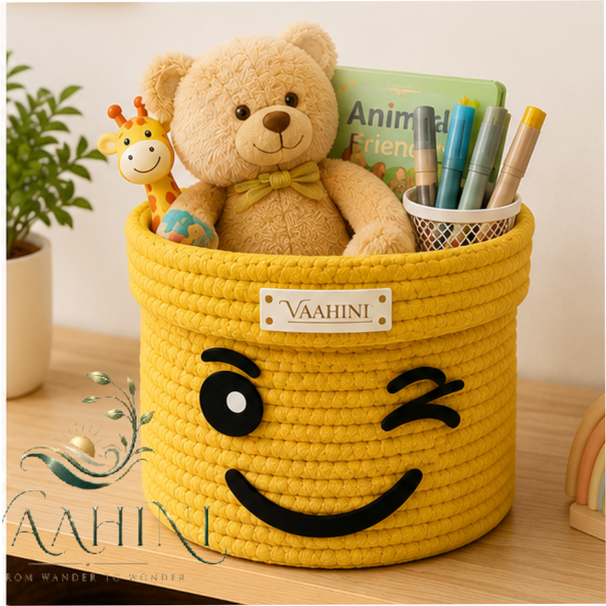 Vaahini Cotton Rope Smiley Baskets with Lego Lids