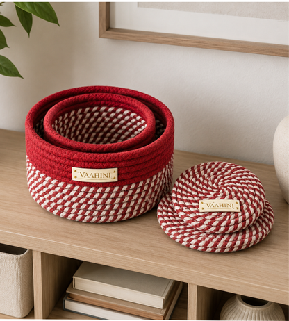 Vaahini Cotton Rope Combo Pack Storage Baskets with Lid