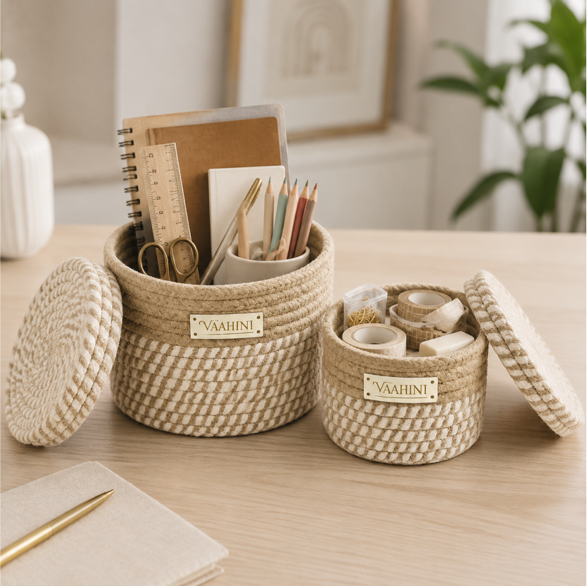 Vaahini Cotton Rope Combo Pack Storage Baskets with Lid