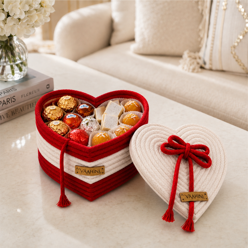 Vaahini Cotton Rope Heart Shaped Love Gift Basket with Lid