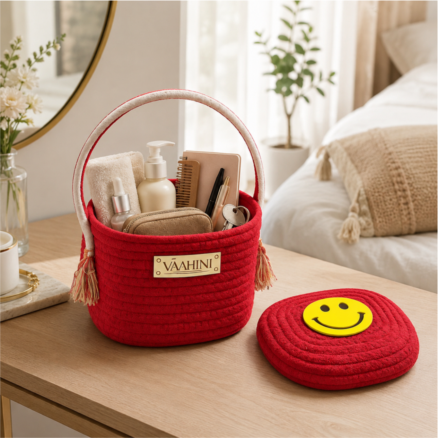 Vaahini Cotton Rope Kids Themed Square Character Storage and Gift Handle Basket with Lid
