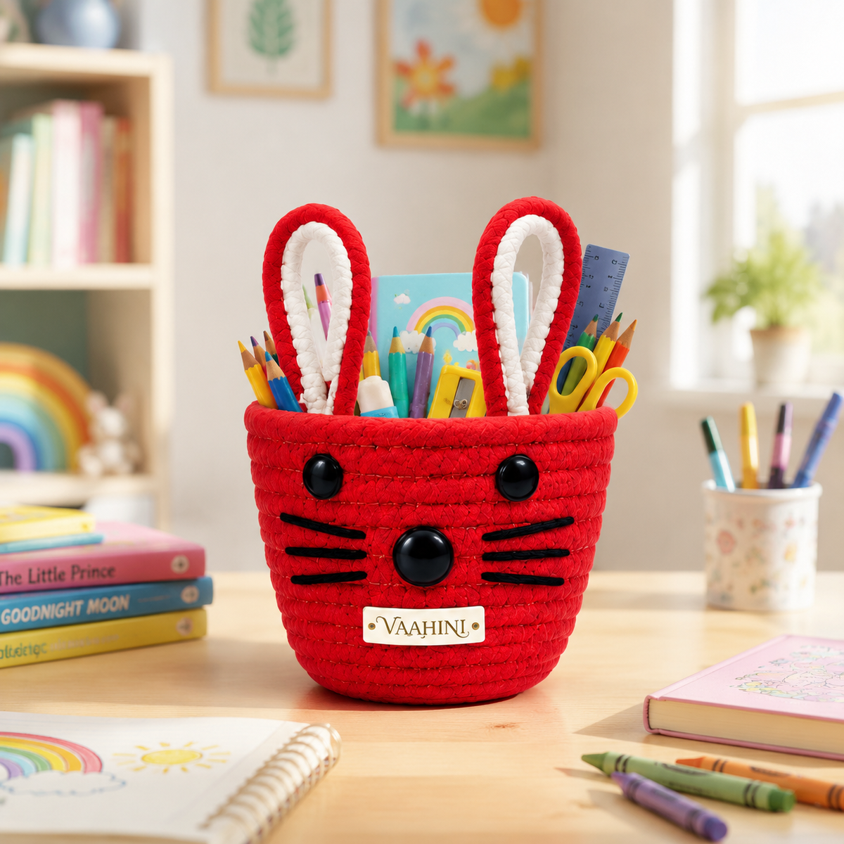 Vaahini Cotton Rope Cat Baskets with Ears for Kids
