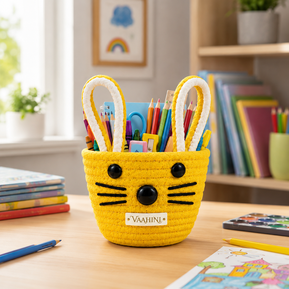 Vaahini Cotton Rope Cat Basket with Ears for Kids