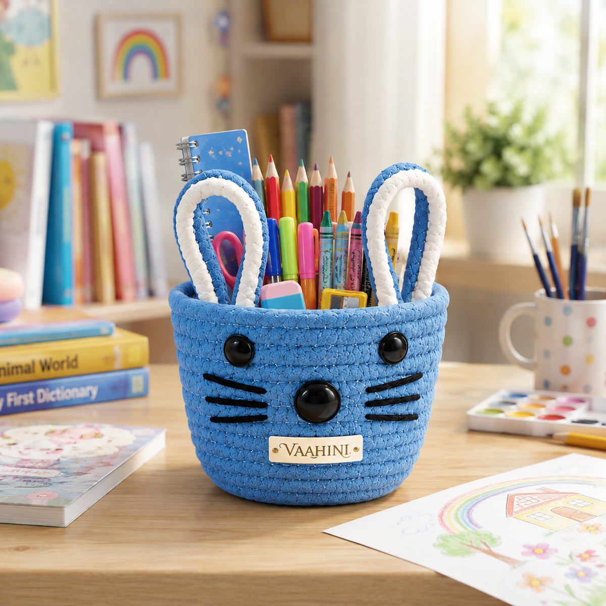 Vaahini Cotton Rope Cat Basket with Ears for Kids