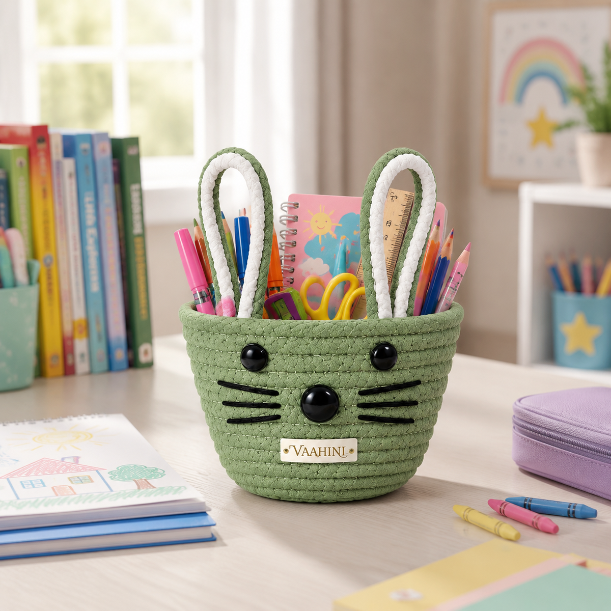 Vaahini Cotton Rope Cat Basket with Ears for Kids