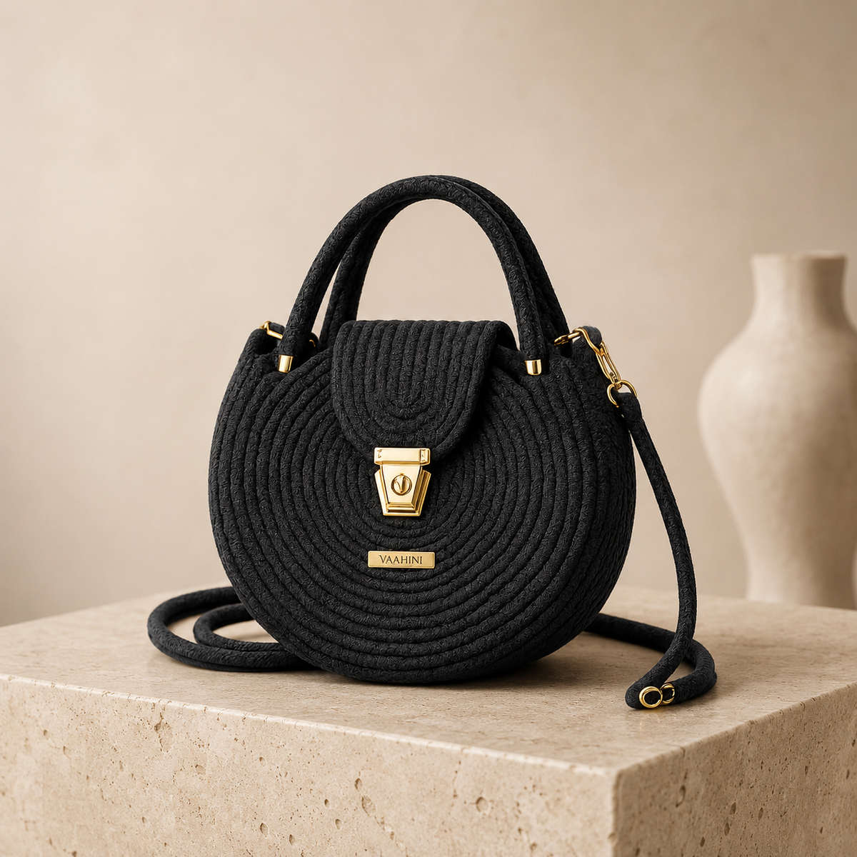Vaahini Cotton Rope Round Sling Bag cum Purse