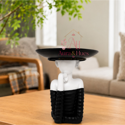 Modern Decorative Tray Showpiece with Figurine Base, Multipurpose Key Holder Organizer for Home, Office, Entryway Table, Jewelry, Watches & Accessories