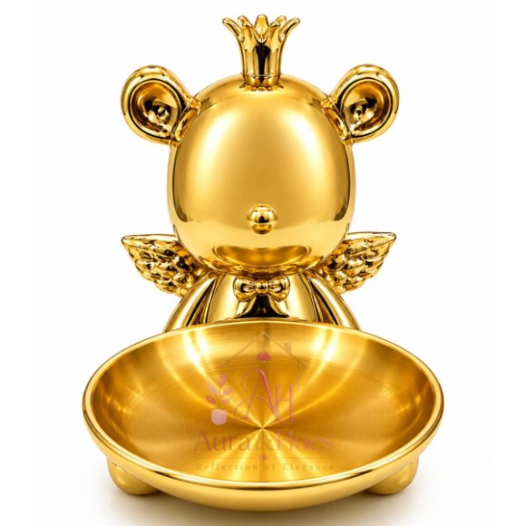 Royal Bear Golden Decorative Statue with Multipurpose Golden Tray