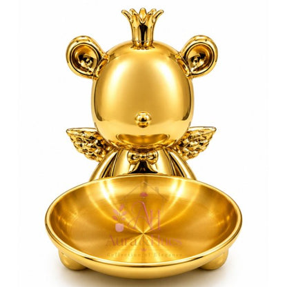 Royal Bear Golden Decorative Statue with Multipurpose Golden Tray