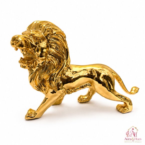 Royal Golden Lion Showpiece for Home Decor, Premium Metallic Finish
