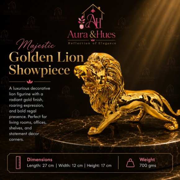 Royal Golden Lion Showpiece for Home Decor, Premium Metallic Finish