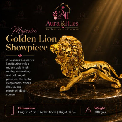 Royal Golden Lion Showpiece for Home Decor, Premium Metallic Finish