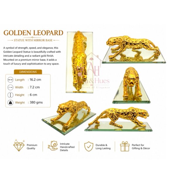 Royal Beast Golden Jaguar With Glass Decorative Showpiece