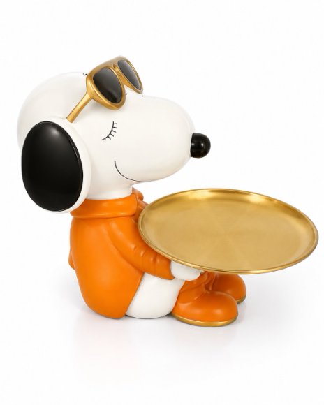 Cute Snoopy Inspired Dog Figurine Showpiece with Metal Tray