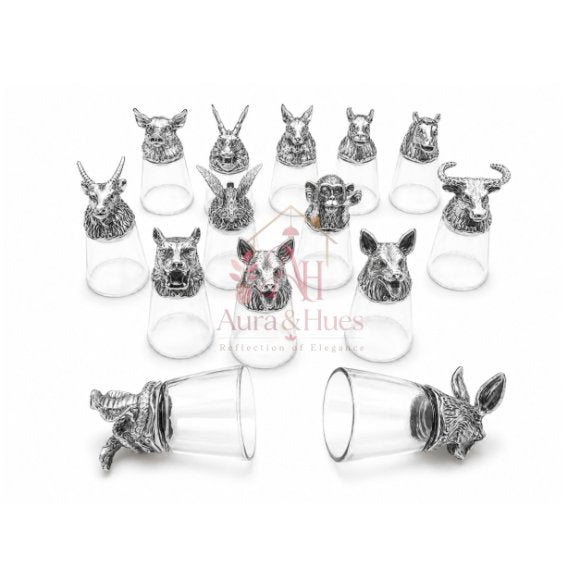 Luxury Animal Head Shot Glass Set with Black Gift Box, Premium Silver Finish Barware