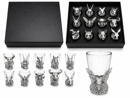 Luxury Animal Head Shot Glass Set with Black Gift Box, Premium Silver Finish Barware